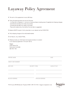 Layaway Agreement Fill Online Printable Fillable Blank PdfFiller