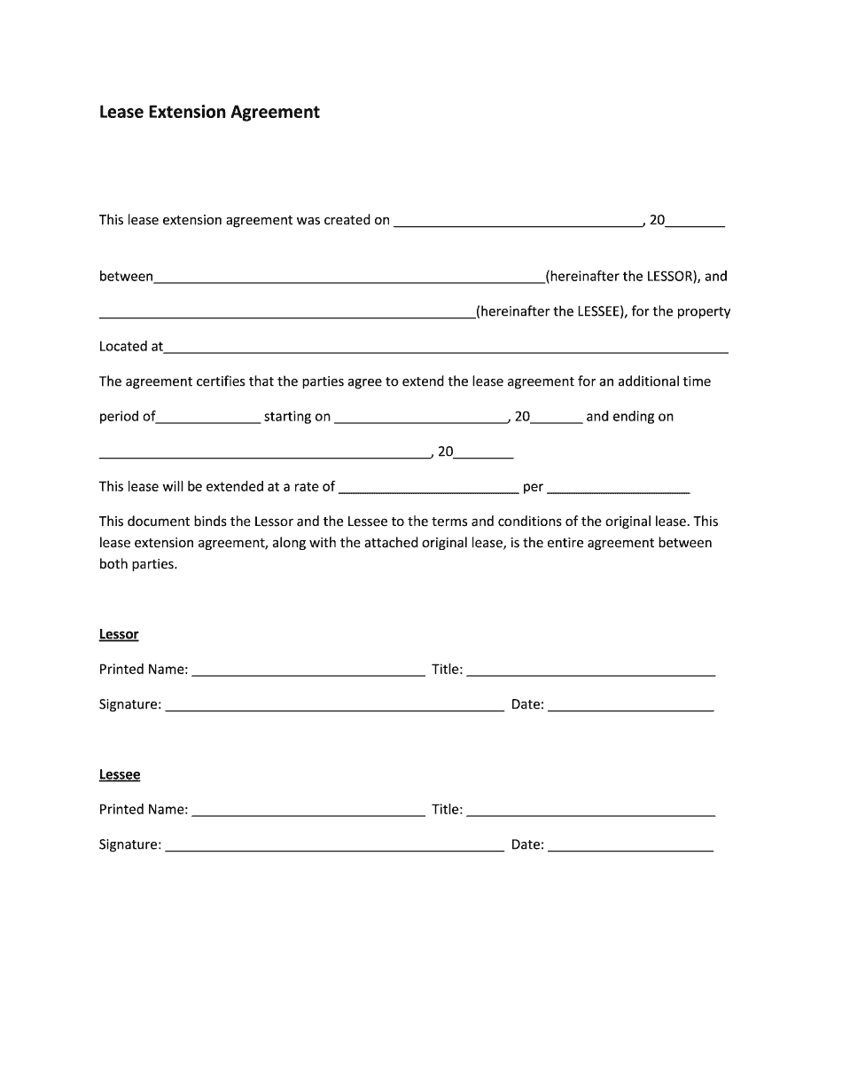 Lease Extension Form Printable Blank Online