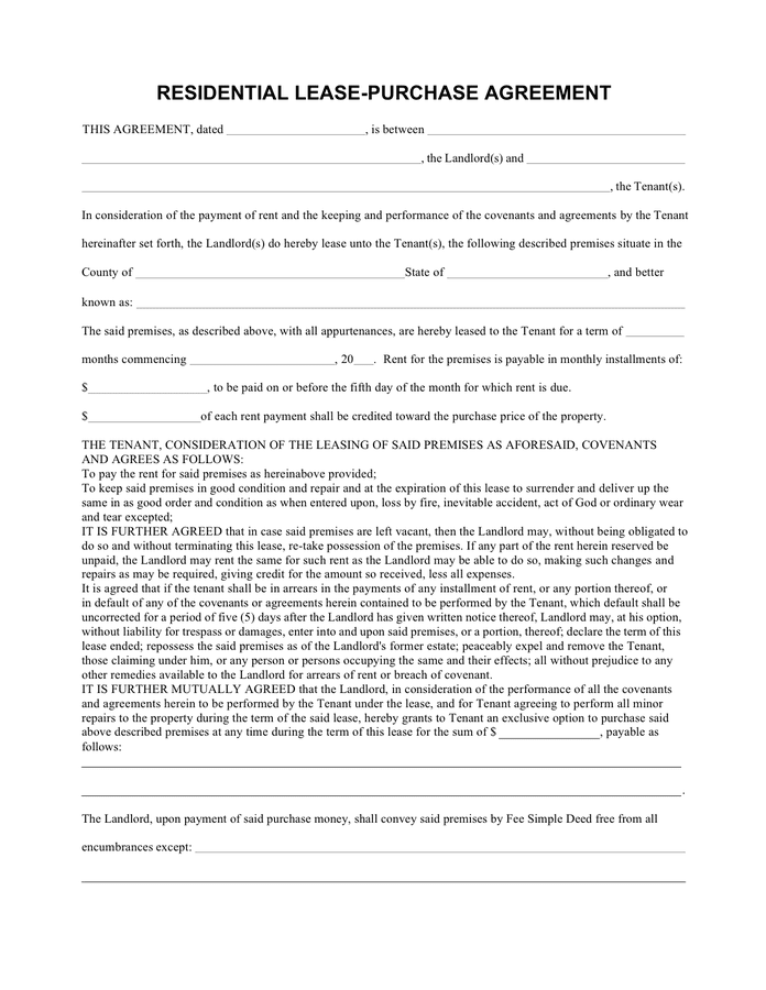 Lease Purchase Agreement Download Free Documents For PDF Word And Excel
