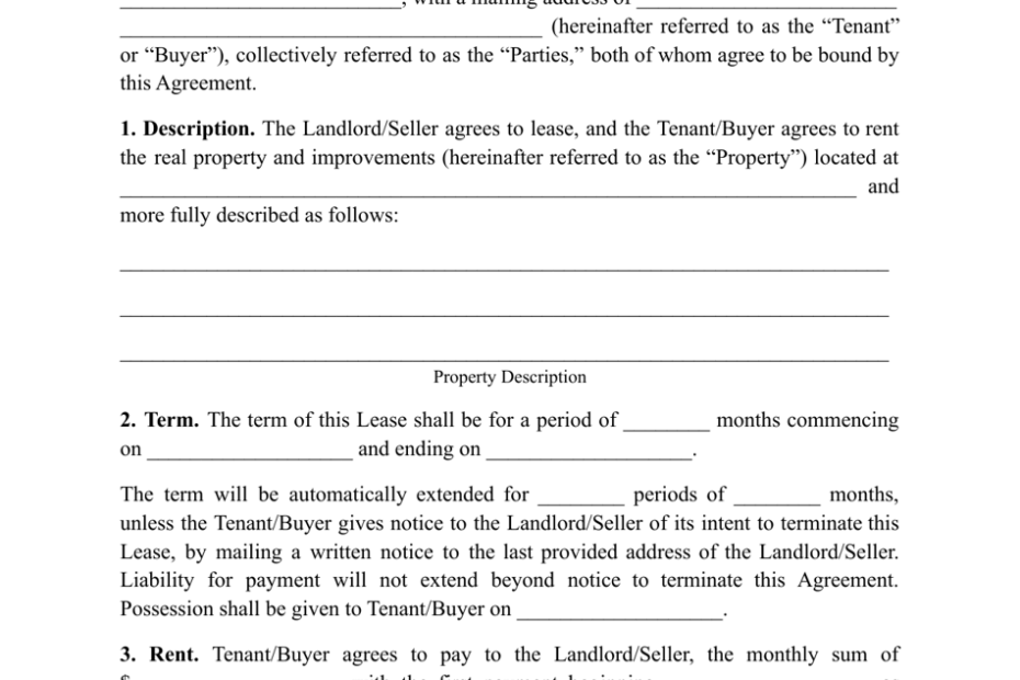 Lease To Own Agreement Template Fill Out Sign Online And Download