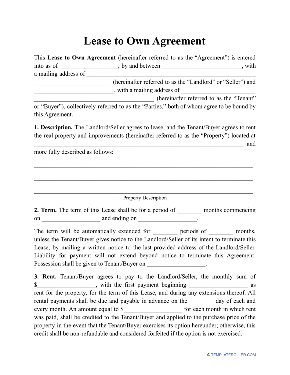 Lease To Own Agreement Template Fill Out Sign Online And Download 