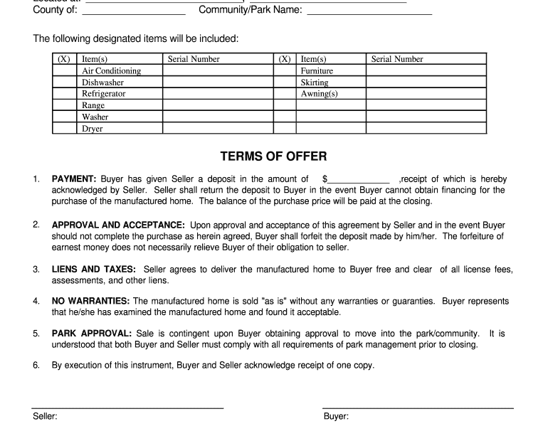Manufactured Home Offer To Purchase Fill Online Printable Fillable