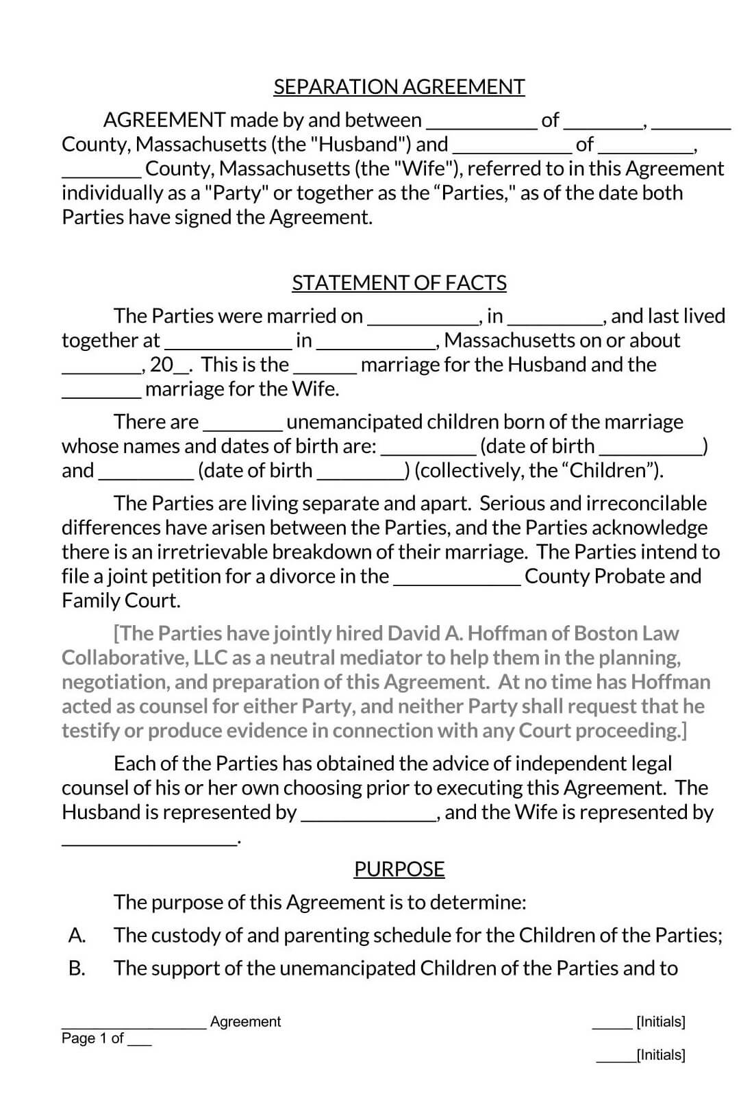 Marital Separation Agreement Template