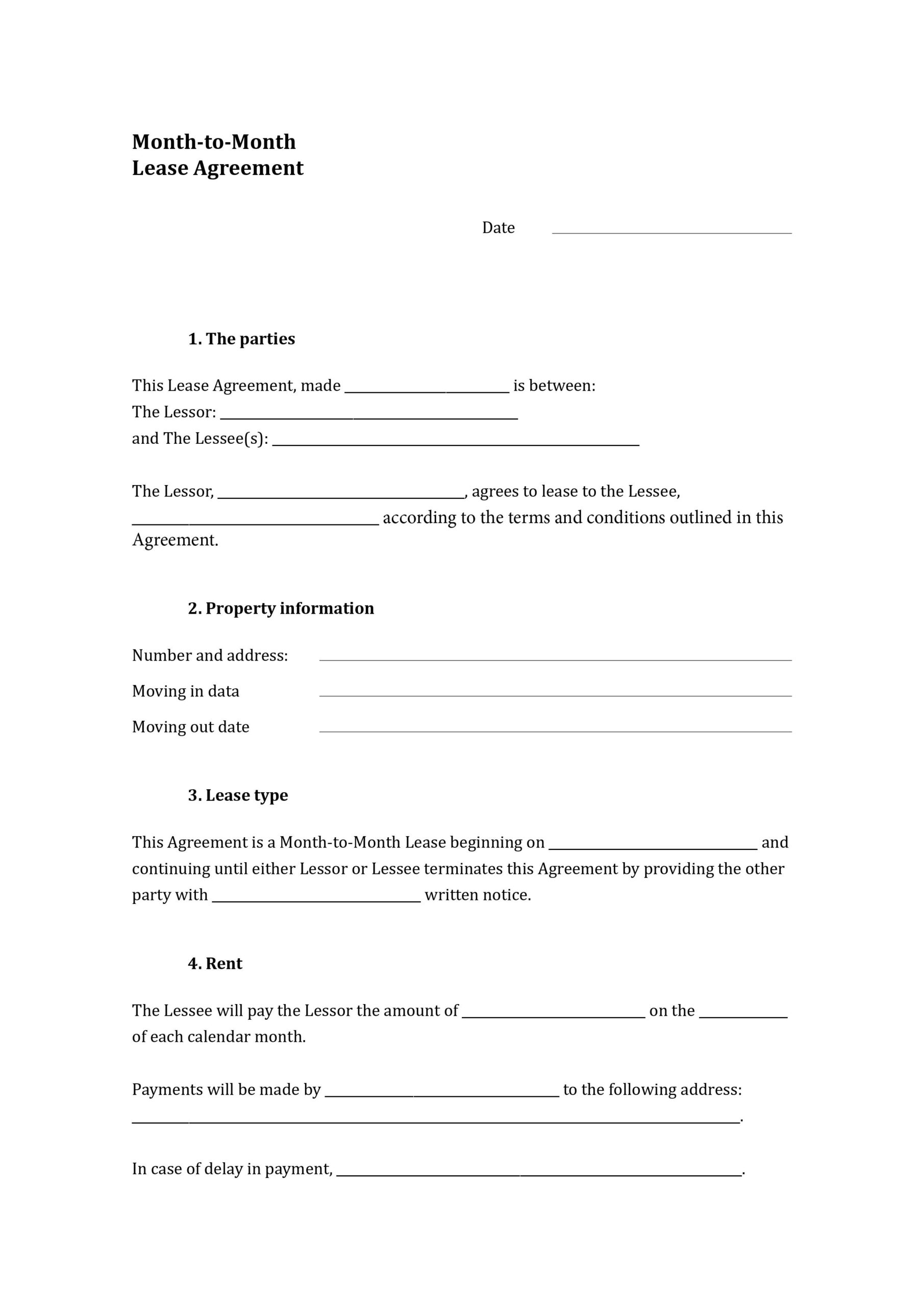 Month Rental Agreement Template