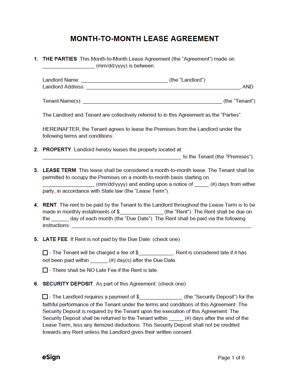Month To Month Free Printable Rental Agreement Template