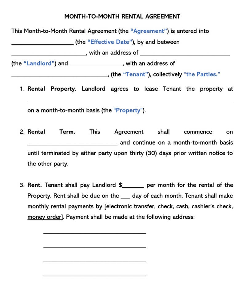 Month to Month Rental Agreement Free Templates Forms 