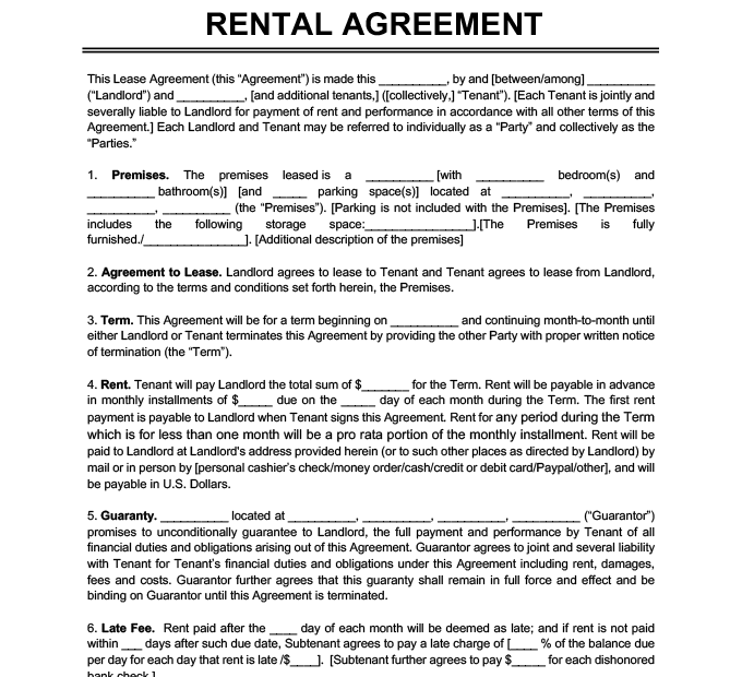 Month To Month Room Rental Agreement Template