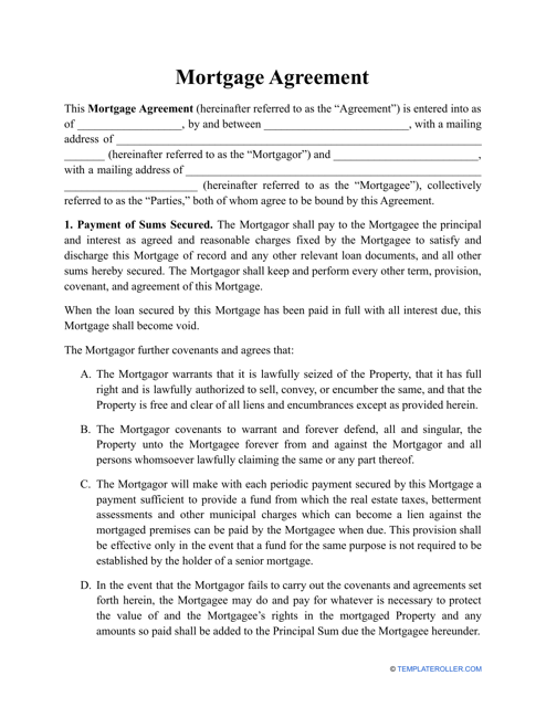 Mortgage Agreement Template Fill Out Sign Online And Download PDF 
