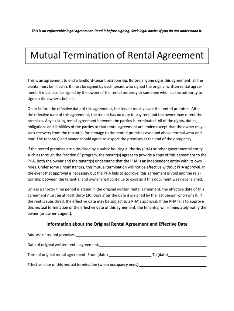Mutual Lease Termination Agreement Fill Out Sign Online DocHub