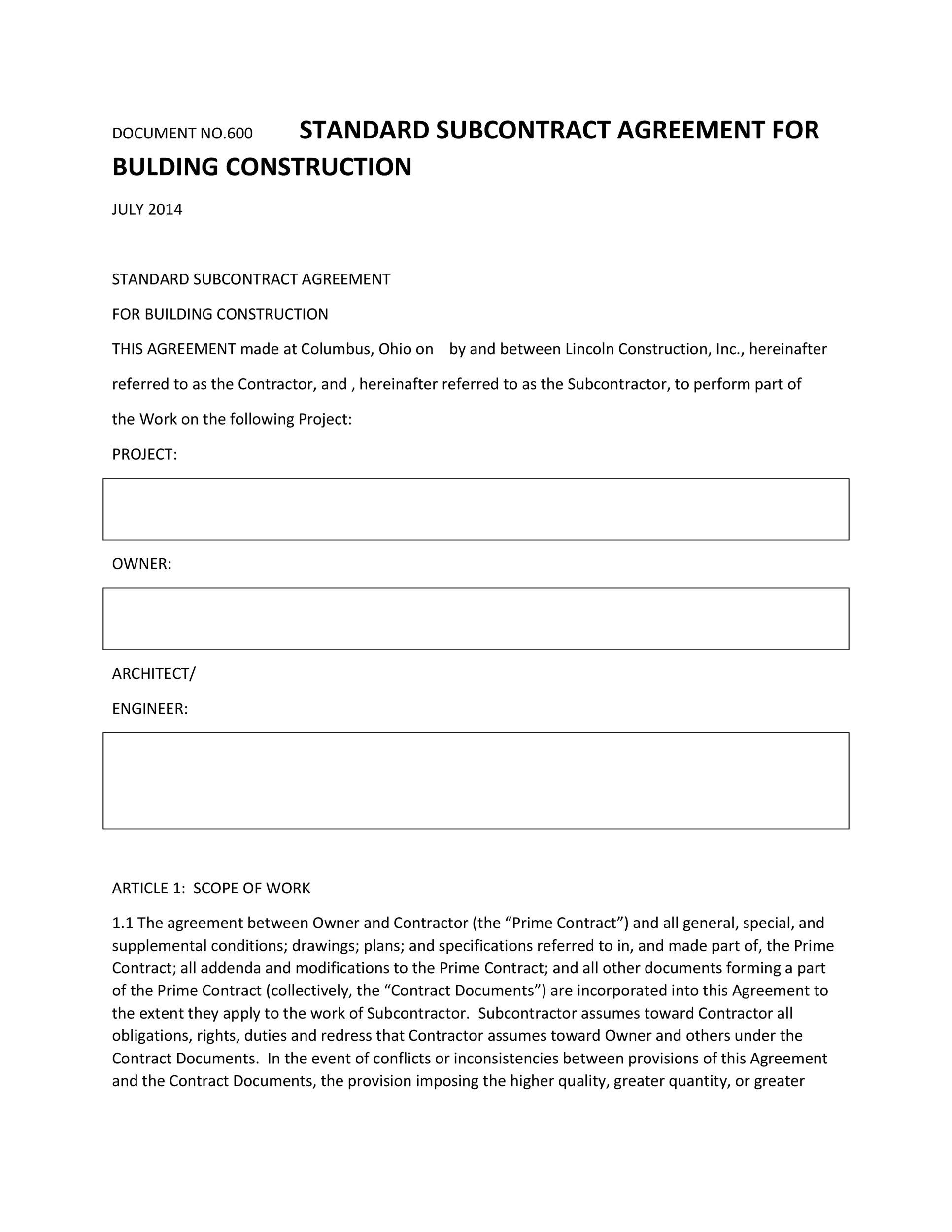 Need A Subcontractor Agreement 39 Free Templates HERE