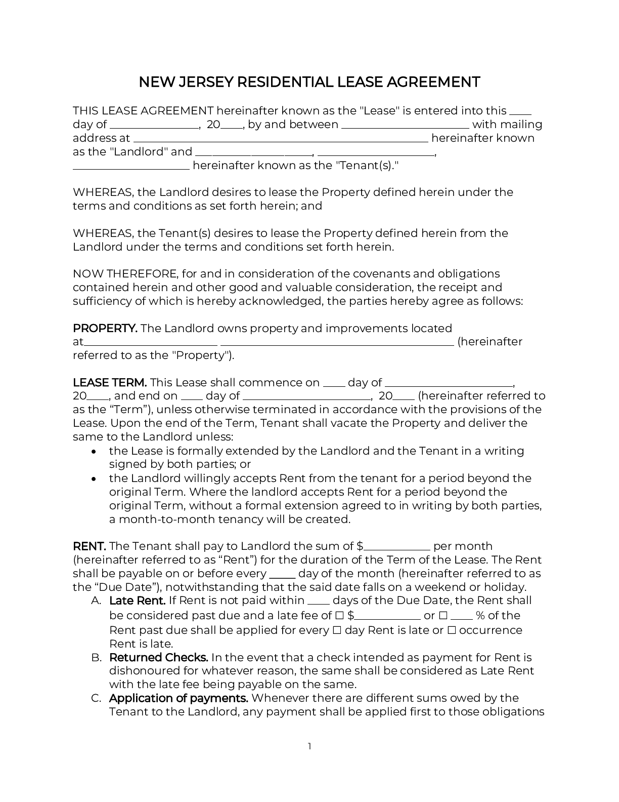 Nj Rental Agreement Template