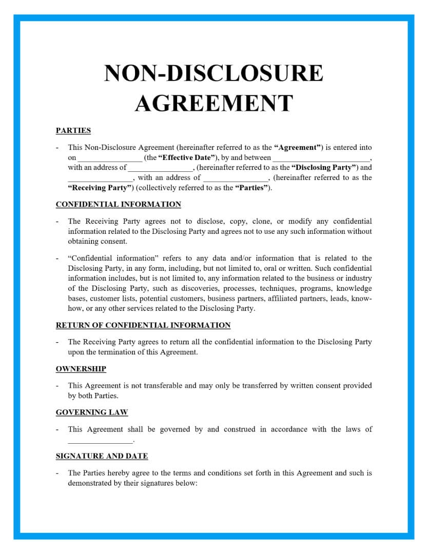 Non Disclosure Agreement Template Agreement Templates Free Word 