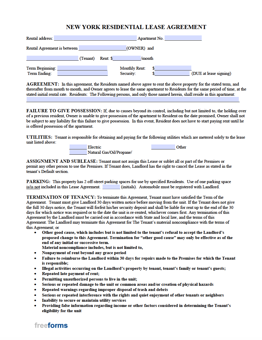 Ny Residential Lease Agreement Template