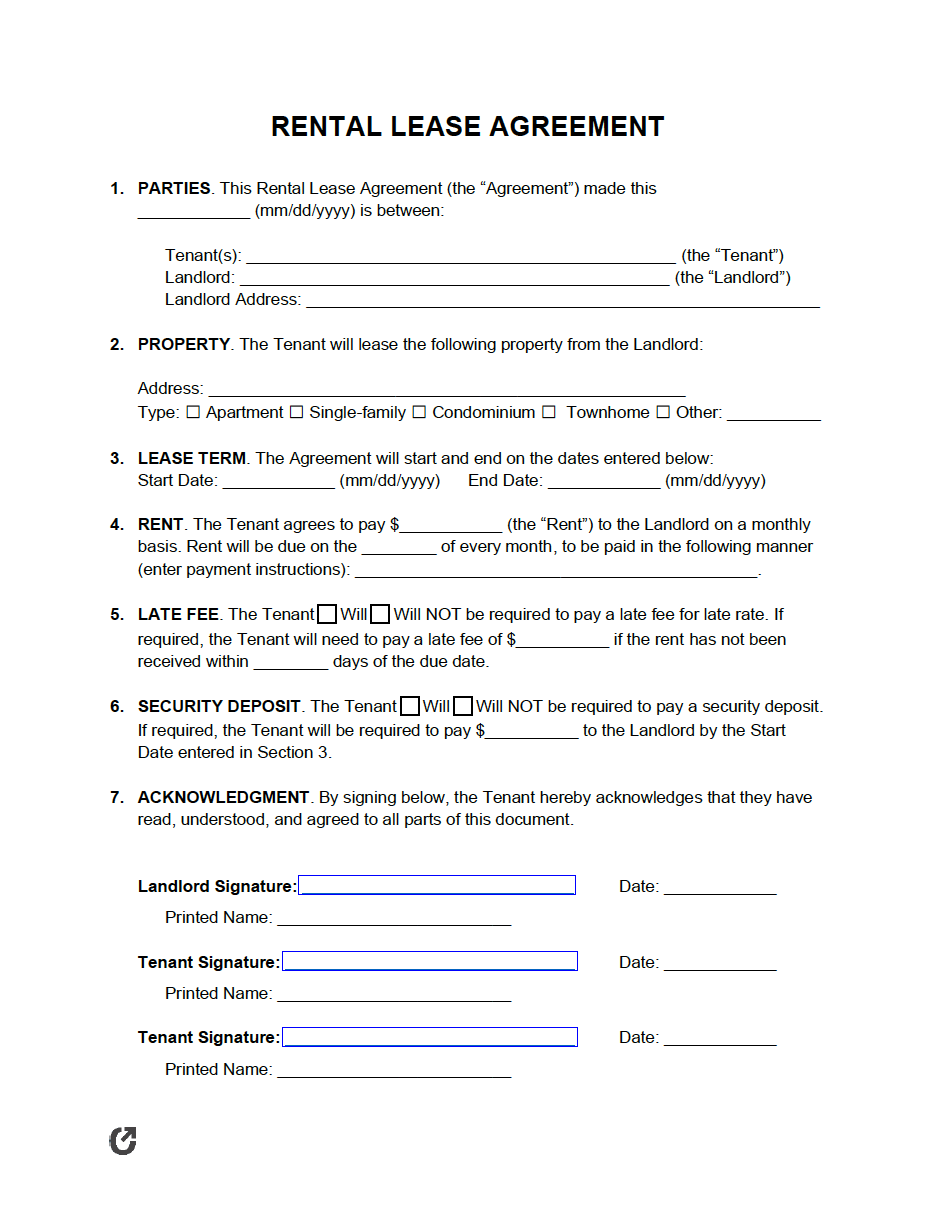 One Page Rental Agreement Template Download Printable Pdf 