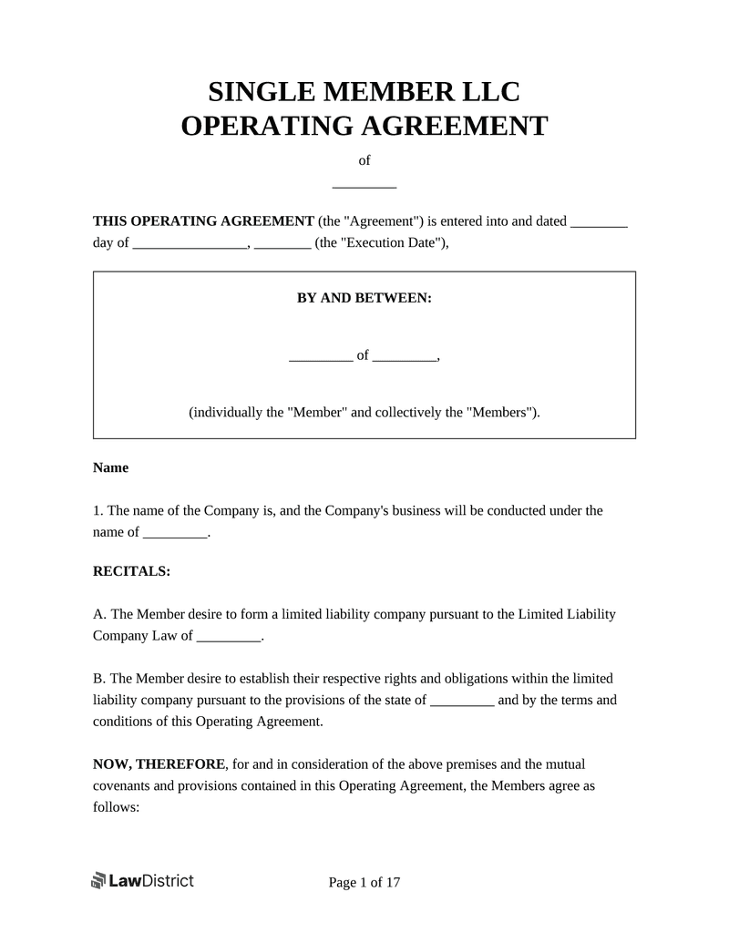 Operating Agreement Template Llc