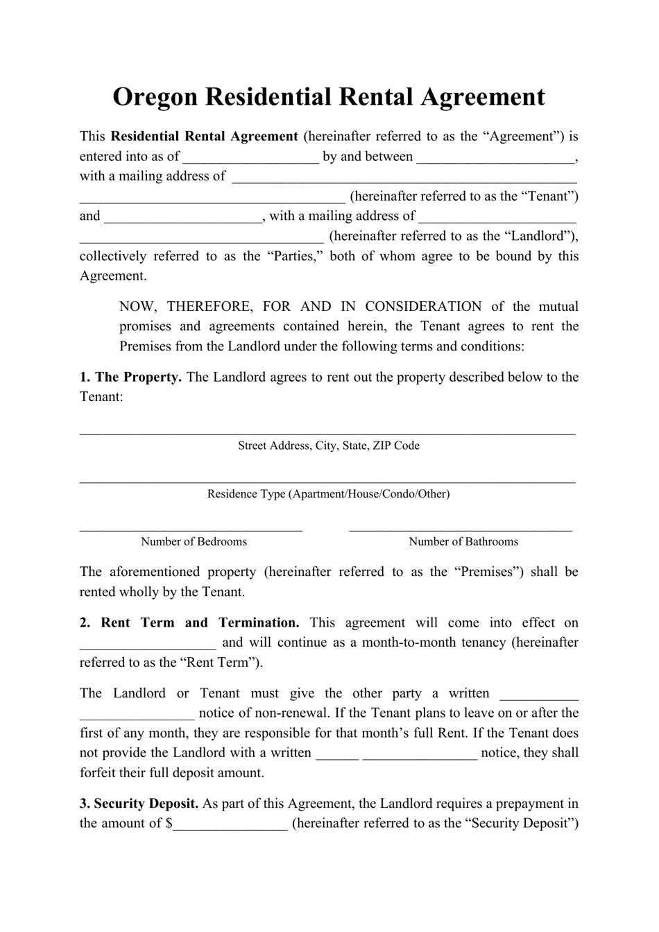 Oregon Residential Rental Agreement Template Fill Out Sign Online 