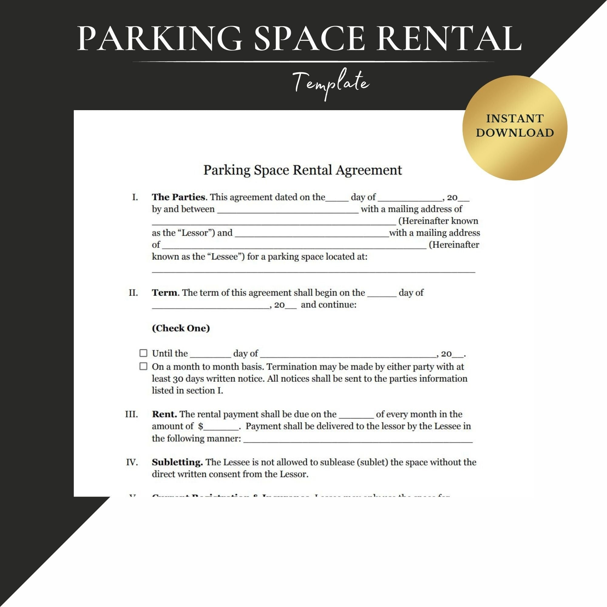 PARKING SPACE LEASE Agreement Form Parking Space Lease Agreement 