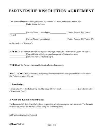 Partnership Dissolution Agreement Template LawDistrict