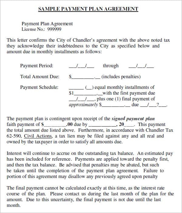 Payment Plan Agreement Templates Word Excel Samples