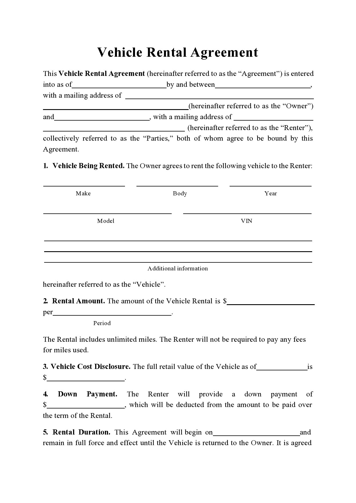 Pdf Blank Printable Car Rental Agreement Form Printable Forms Free Online