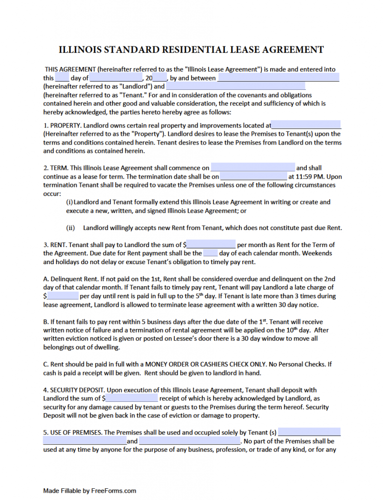 PDF Printable Lease Agreement Illinois Printable Lease Agreement