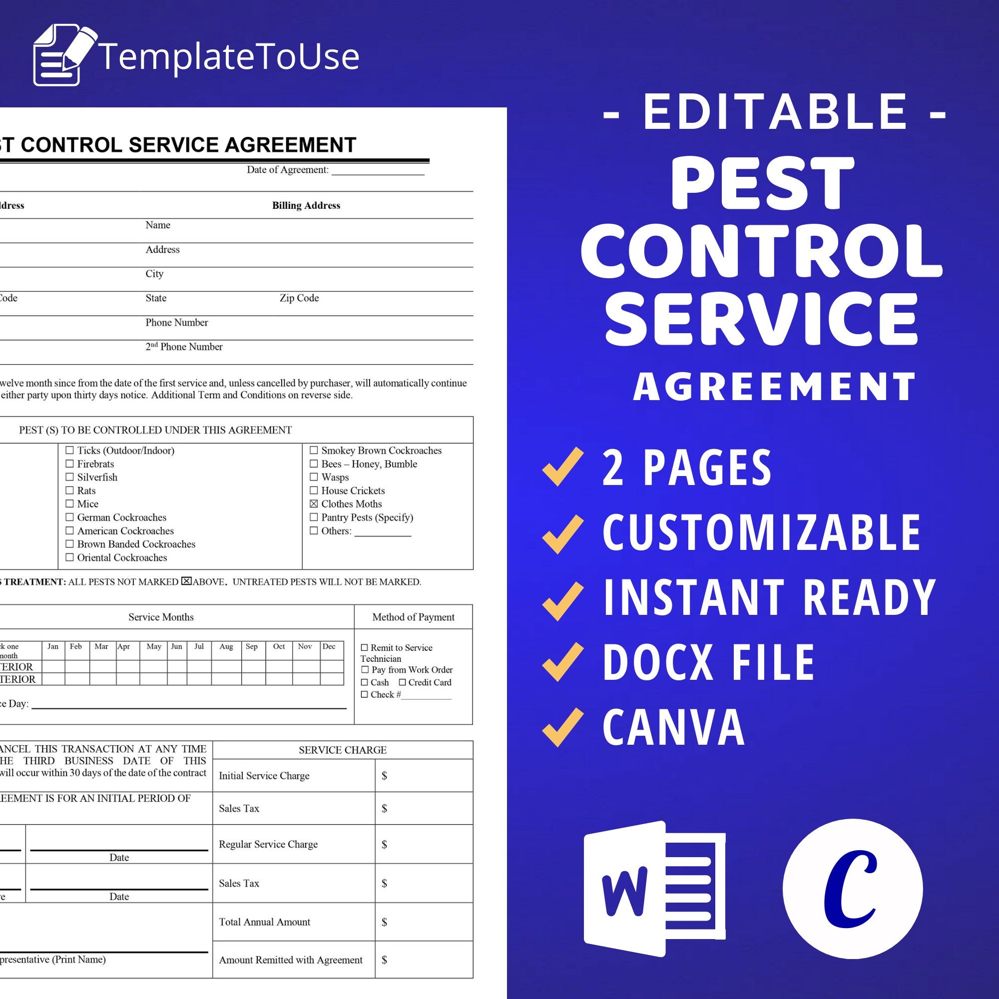 Pest Control Service Agreement For Your Pest Control Business Editable 