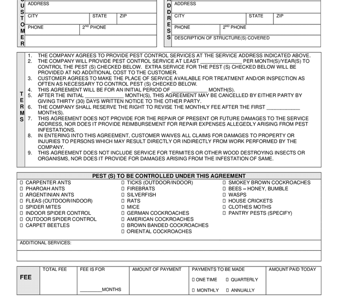 Pest Control Service Agreement In Word And Pdf Formats