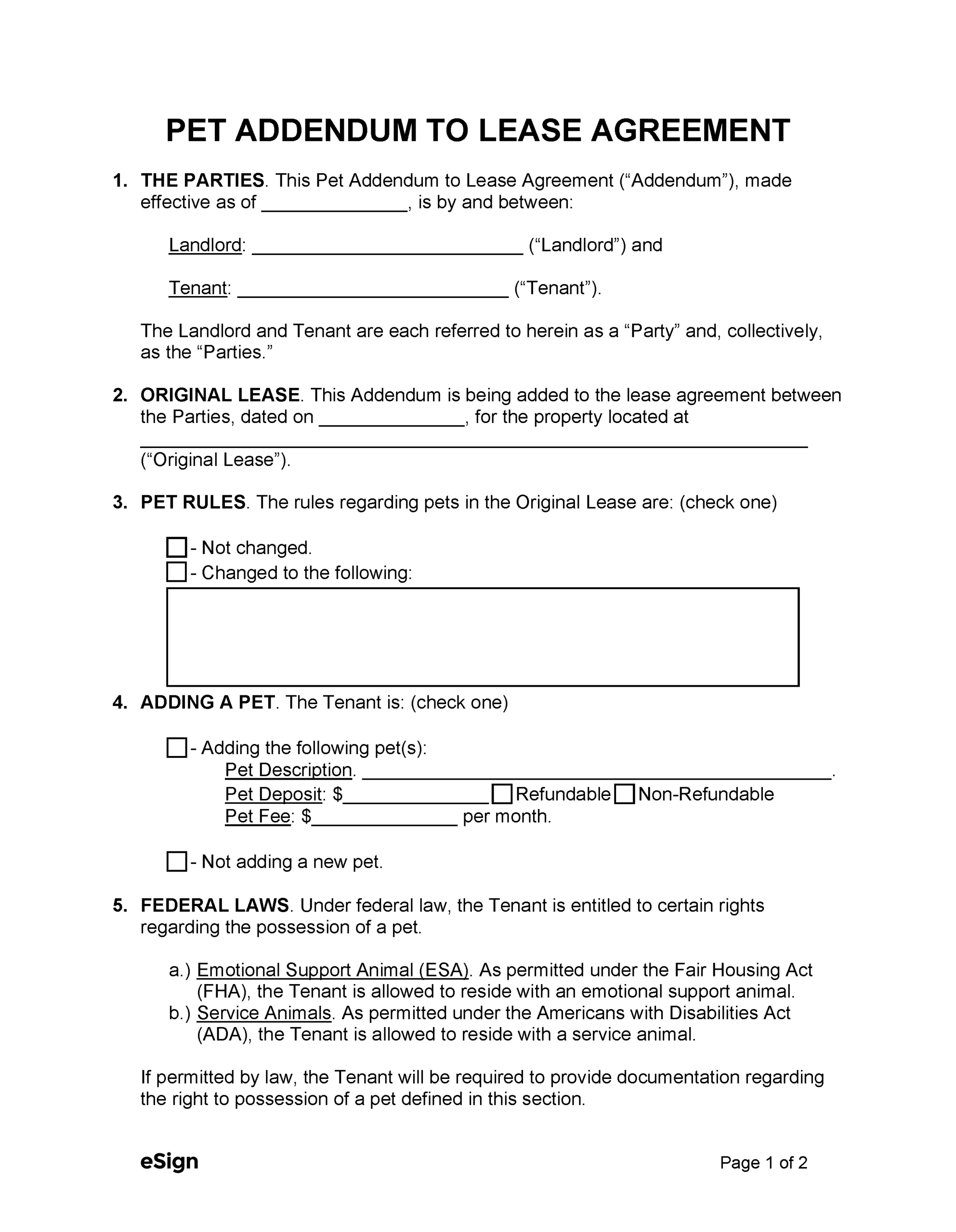 Pet Addendum To Lease Templates 3 Pet Clauses In Lease Agreements
