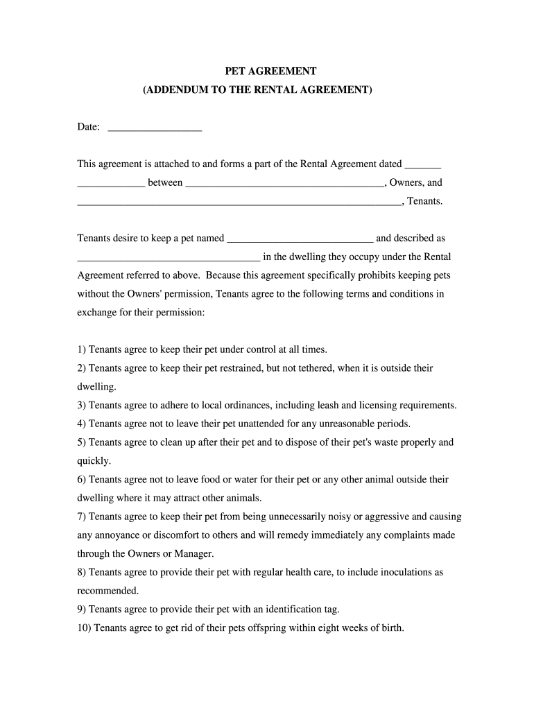 Pet Agreement For Rental Property Fill Online Printable Fillable 