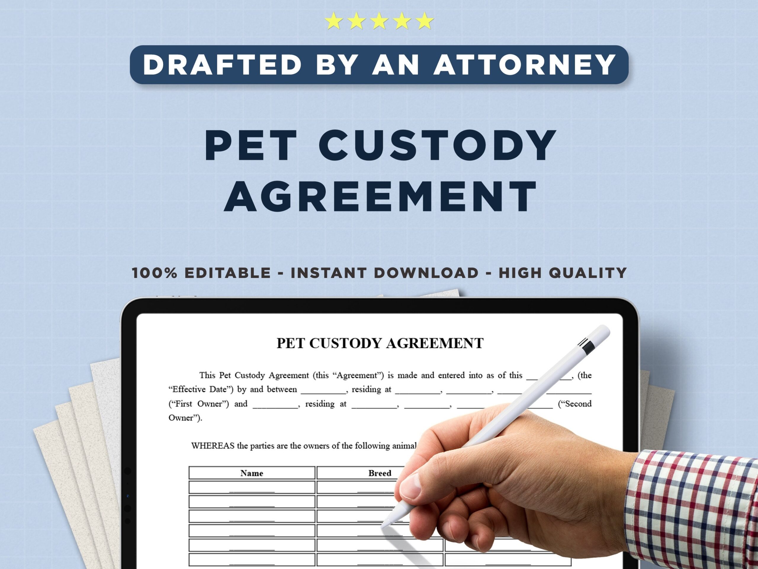 Pet Custody Agreement PRINTABLE And EDITABLE Legal Family Matters Form 