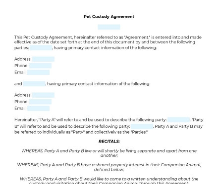 Pet Custody Agreement WORD PDF Template LegalScrolls