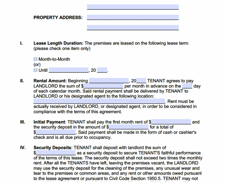 Printable California Residential Lease Agreement Fillable