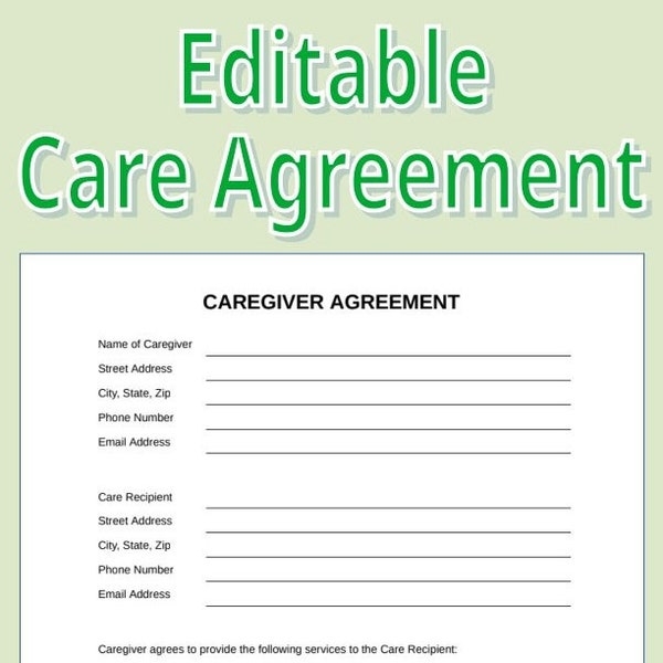 Printable Caregiver Contract Etsy