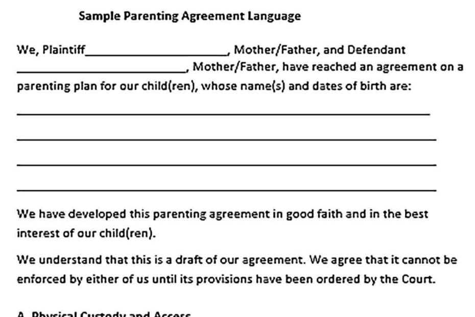 Printable Child Custody Agreement Template Printable Templates