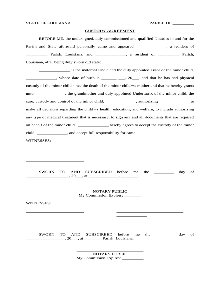 Printable Child Custody Agreement Template