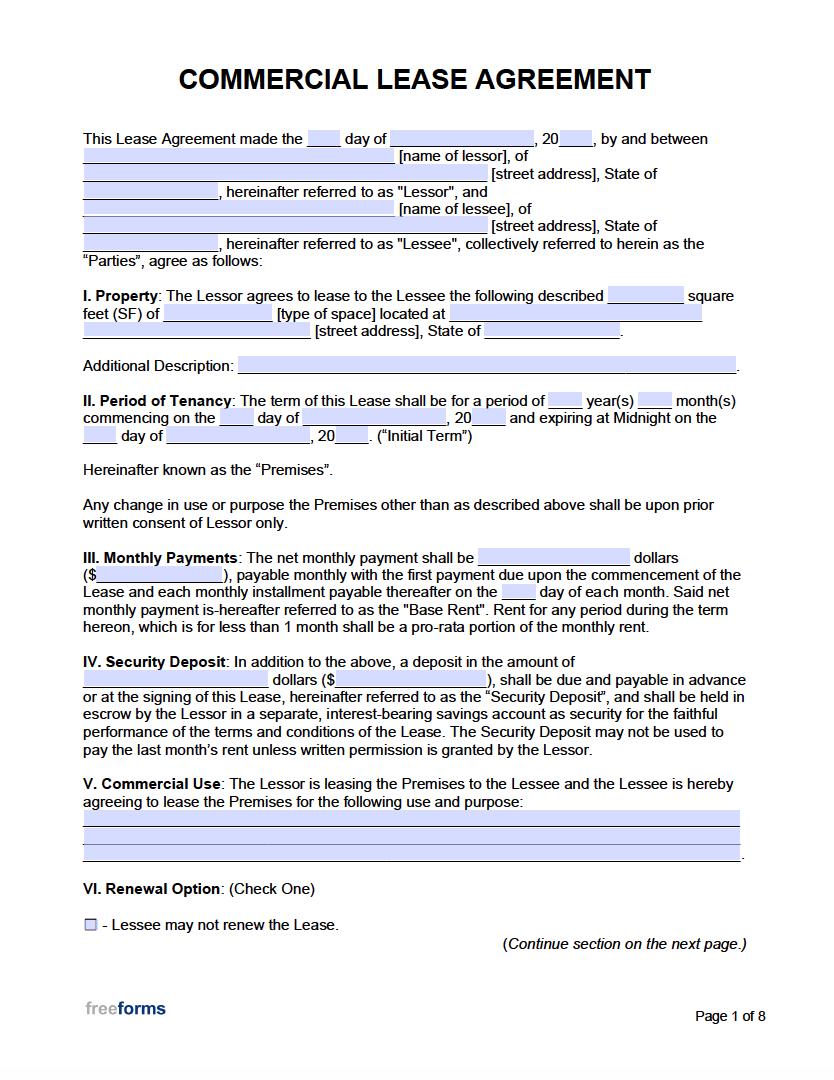 Printable Commercial Lease Agreement