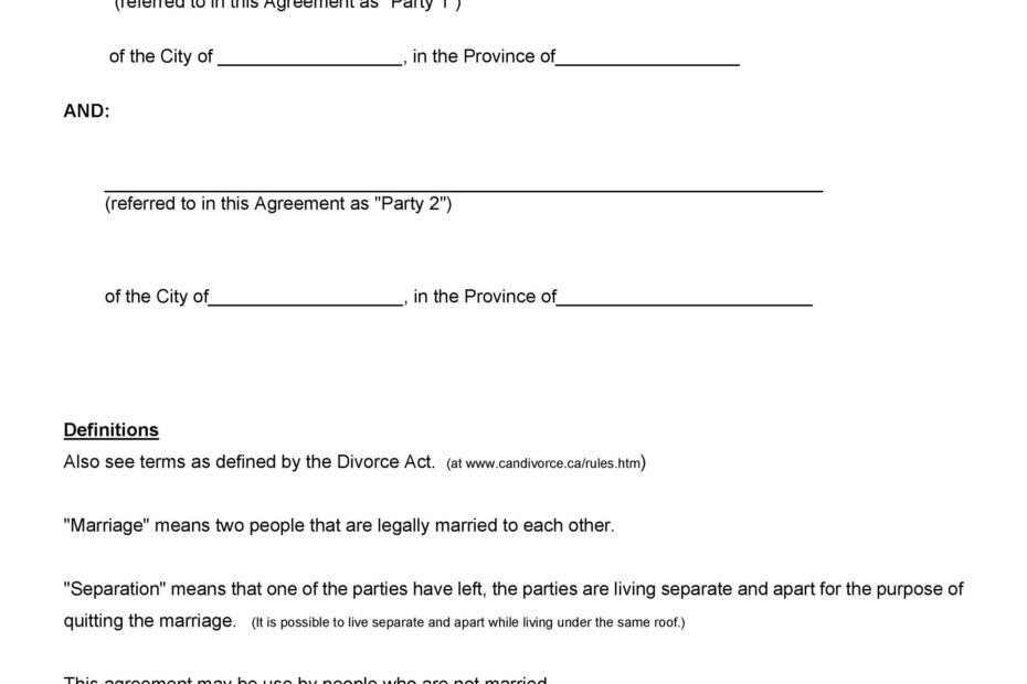 Printable Do It Yourself Separation Agreement