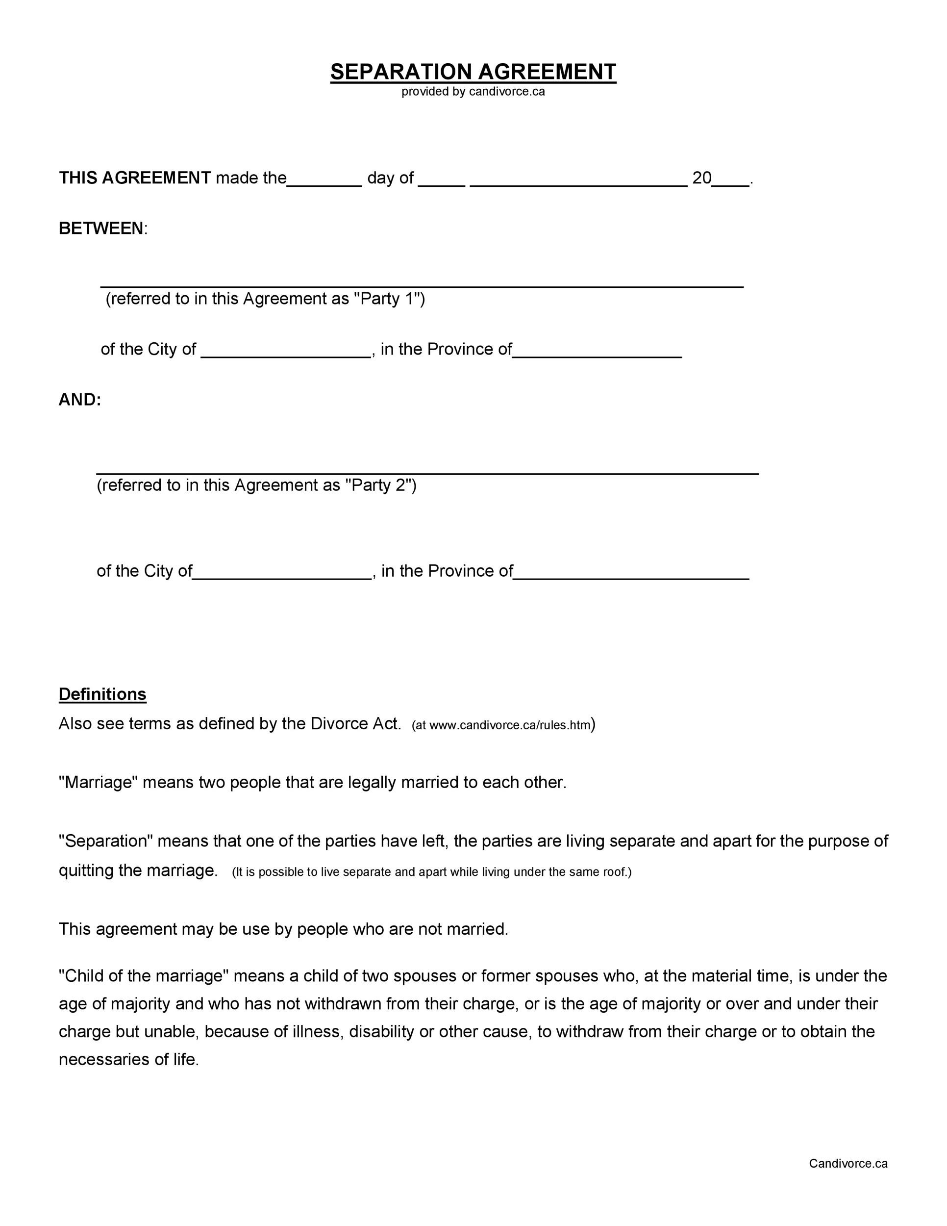 Printable Do It Yourself Separation Agreement