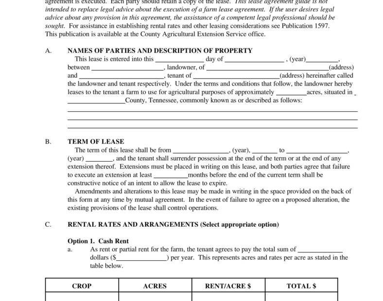 Printable Farm Lease Agreement