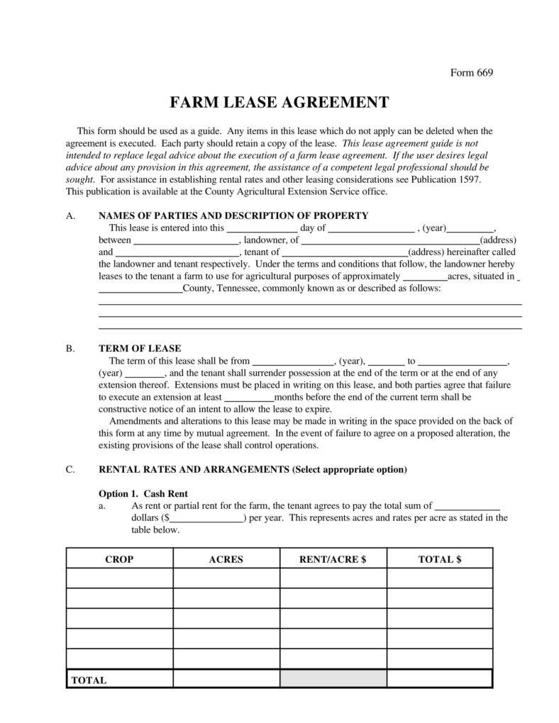 Printable Farm Lease Agreement