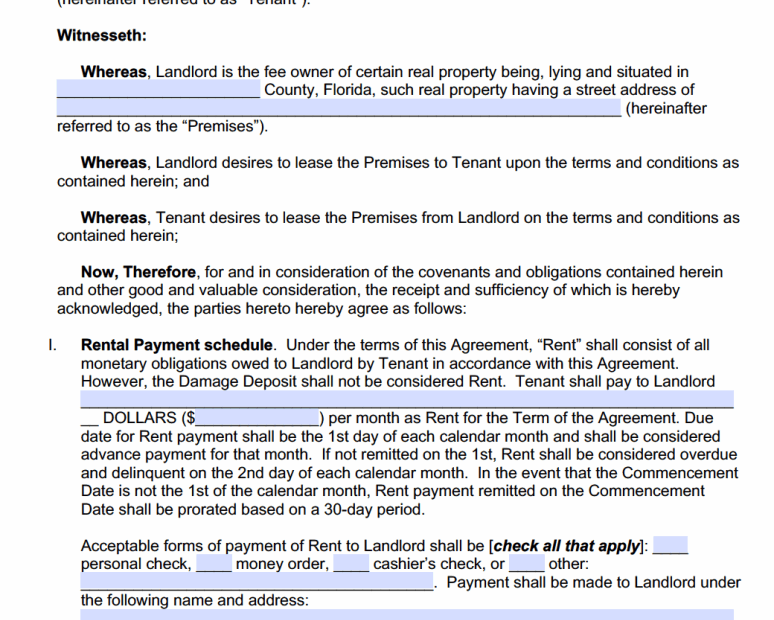 Printable Florida Residential Lease Agreement Fillable Printable