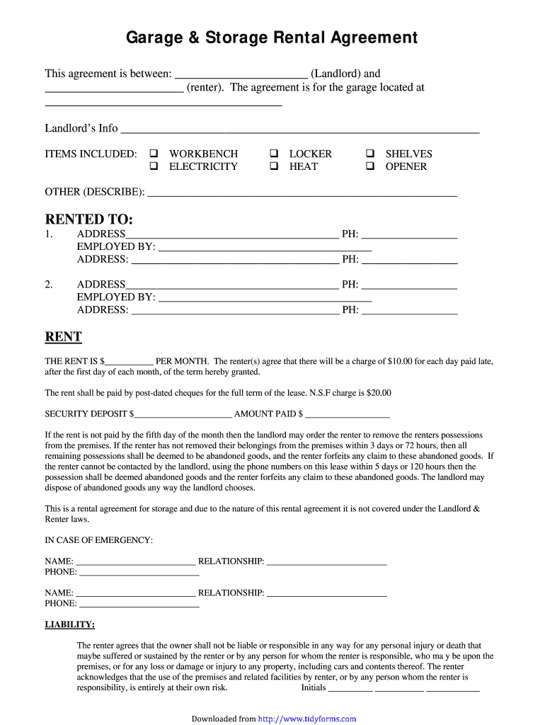 Printable Garage Lease Agreement Fill Out Sign Online DocHub