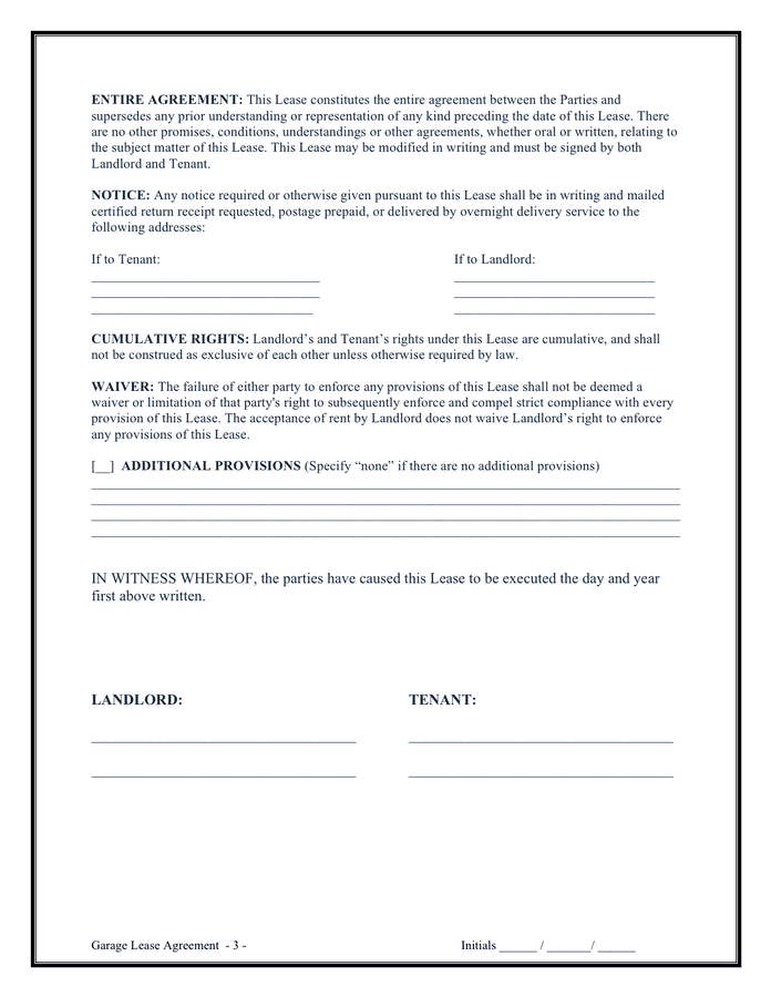 Printable Garage Lease Agreement Printable Lease Agreement
