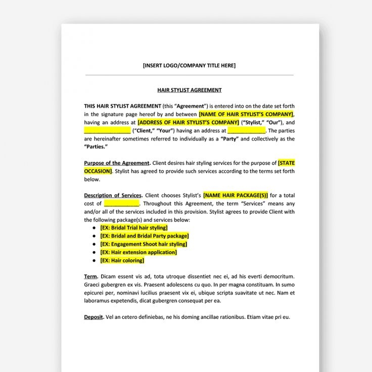 Printable Hair Stylist Contract Agreement