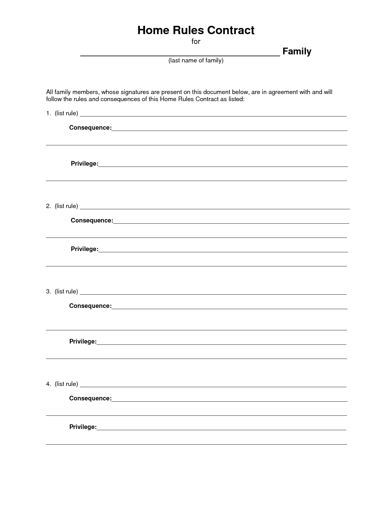 Printable Household Expectations Agreement