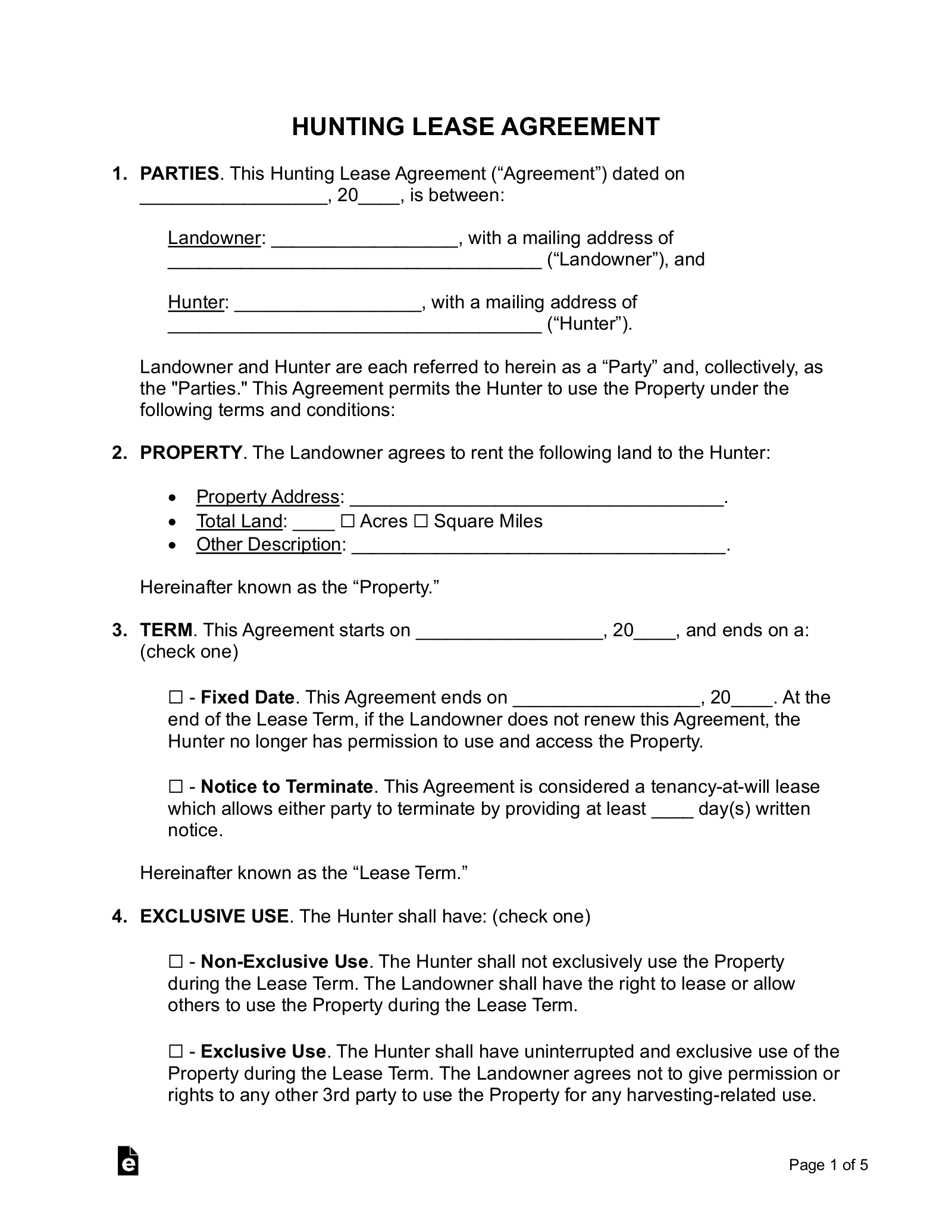 Printable Hunting Lease Agreement