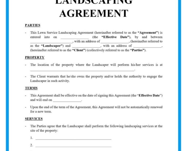 Printable Lawn Care Contract Template Fillable Form 2025