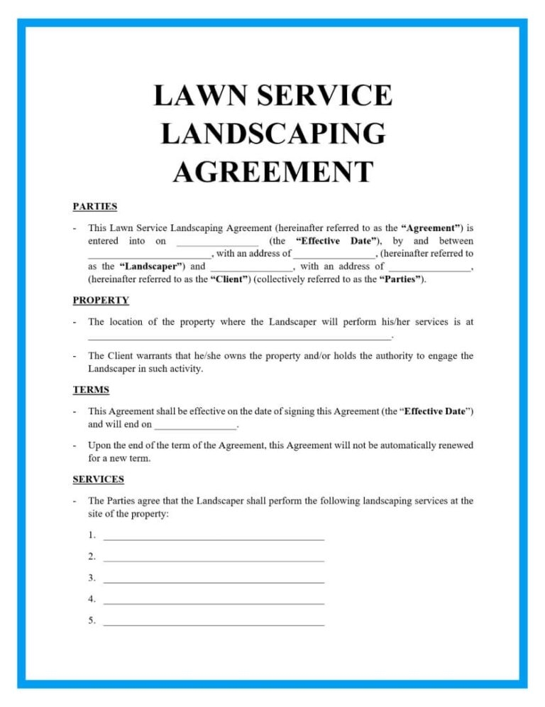 Printable Lawn Care Contract Template Fillable Form 2025