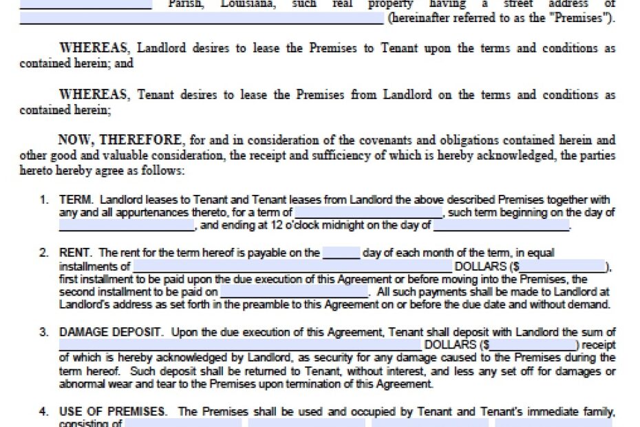 Printable Louisiana Residential Lease Agreement