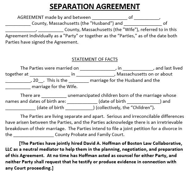 Printable Marriage Separation Agreement Templates